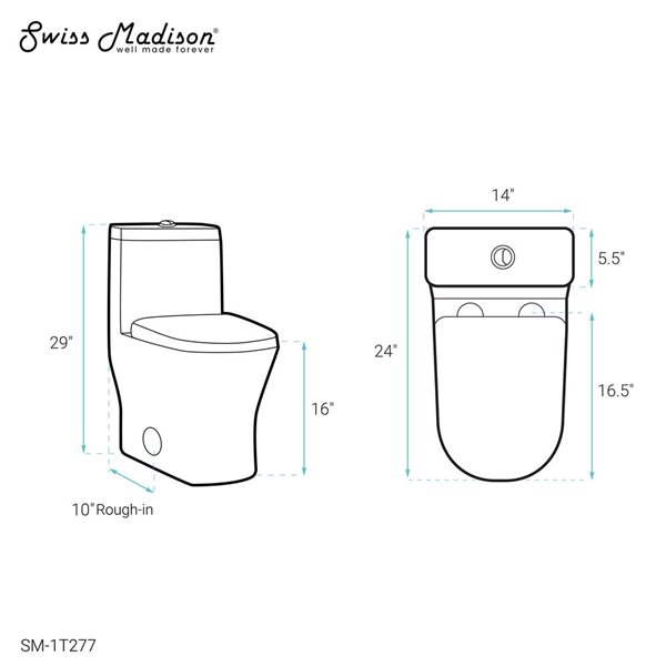 Swiss Madison Malta II White Dual One-Piece Round 16-in H Toilet Bowl