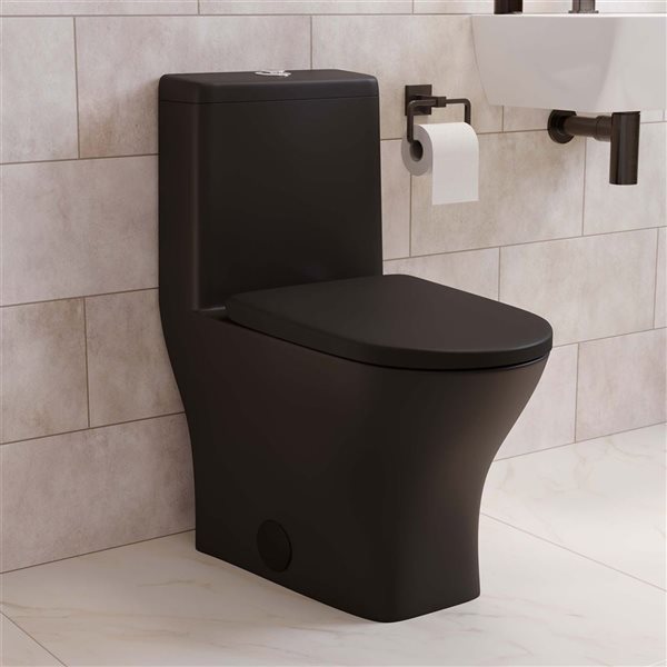 Swiss Madison Malta II Matte Black Dual One-Piece Round 16-in H Toilet Bowl