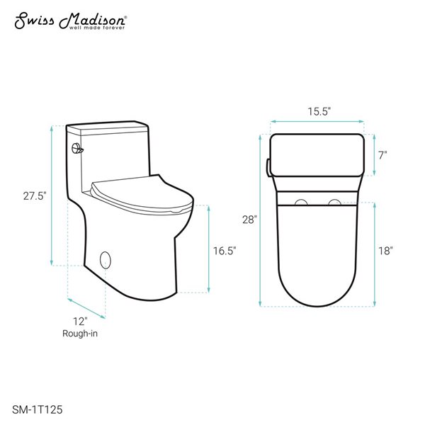 Swiss Madison Champs White Single One-Piece Elongated 16.5-in H Toilet Bowl