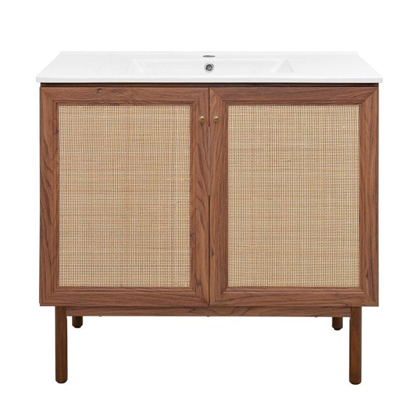 Meuble-lavabo Swiss Madison Chaux 36 po l. autoportant en chêne brun pour 1 lavabo