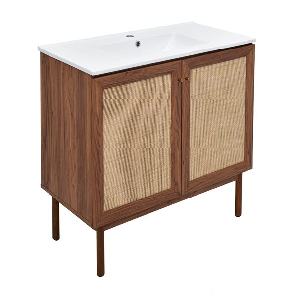 Swiss Madison Chaux 36-in W Brown Oak Freestanding Bathroom Vanity w/ Single Sink Top