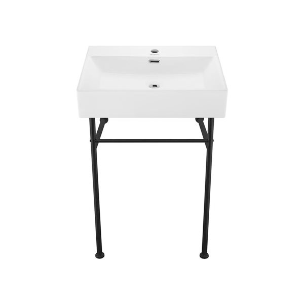 Swiss Madison Reims 24-in H White Rectangle Ceramic Freestanding Console Sink w/ Matte Black Legs