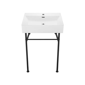 Swiss Madison Reims 24-in H White Rectangle Ceramic Freestanding Console Sink w/ Matte Black Legs