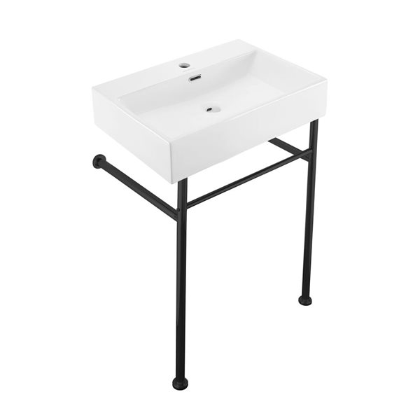 Swiss Madison Reims 24-in H White Rectangle Ceramic Freestanding Console Sink w/ Matte Black Legs