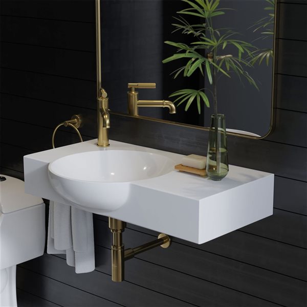 Swiss Madison Montparnasse Glossy White 17 L x 30-in W Ceramic Rectangle Wall-Mounted Bathroom Sink