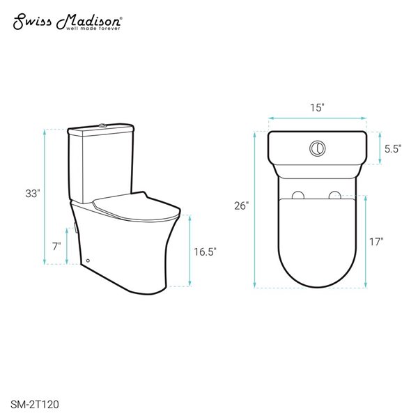 Swiss Madison Lucerne White Dual Two-Piece Elongated 16-in H Rear Outlet Toilet Bowl