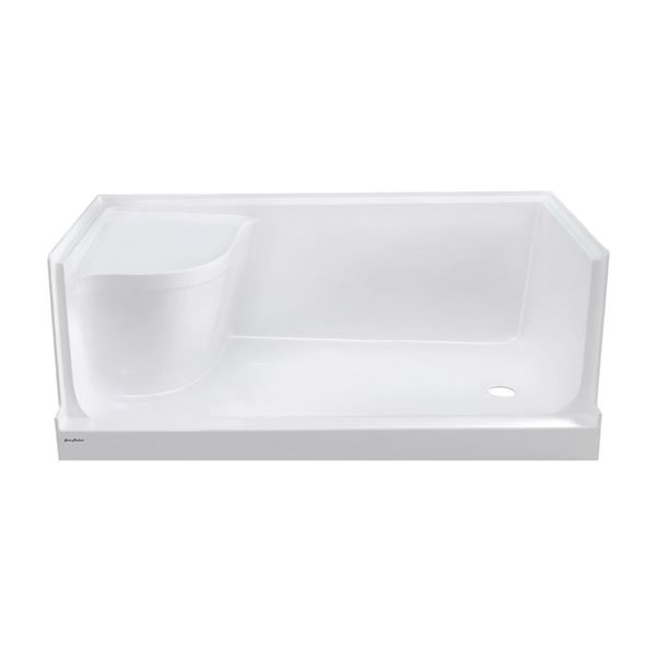 Swiss Madison Le Havre Glossy White Acrylic 60 W x 32-in L Right Drain Shower Base w/ Integrated Seat