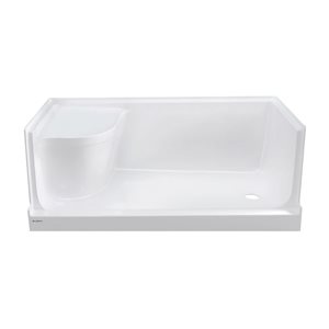 Swiss Madison Le Havre Glossy White Acrylic 60 W x 32-in L Right Drain Shower Base w/ Integrated Seat