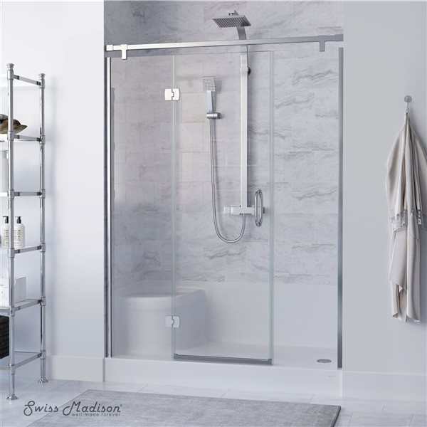 Swiss Madison Le Havre Glossy White Acrylic 60 W x 32-in L Right Drain Shower Base w/ Integrated Seat