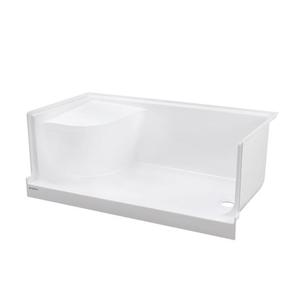 Swiss Madison Le Havre Glossy White Acrylic 60 W x 32-in L Right Drain Shower Base w/ Integrated Seat