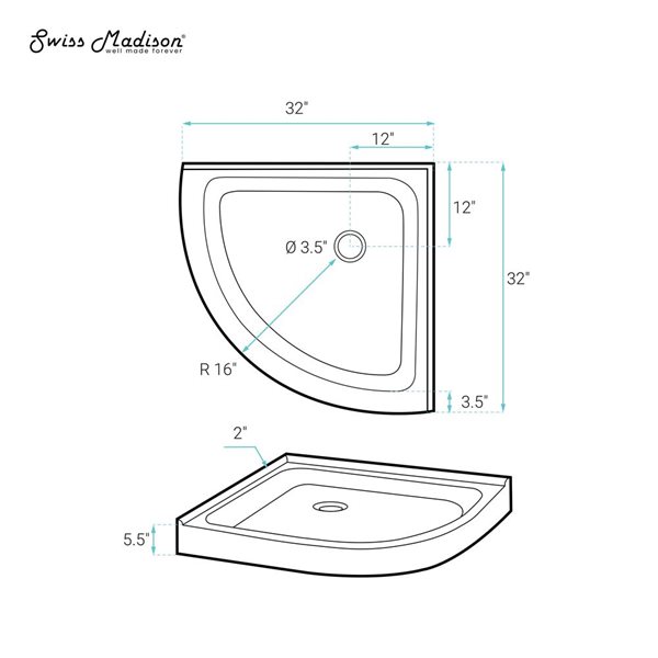 Swiss Madison Lausanne Glossy White Acrylic 32 W x 32-in L Centre Drain Corner Shower Base