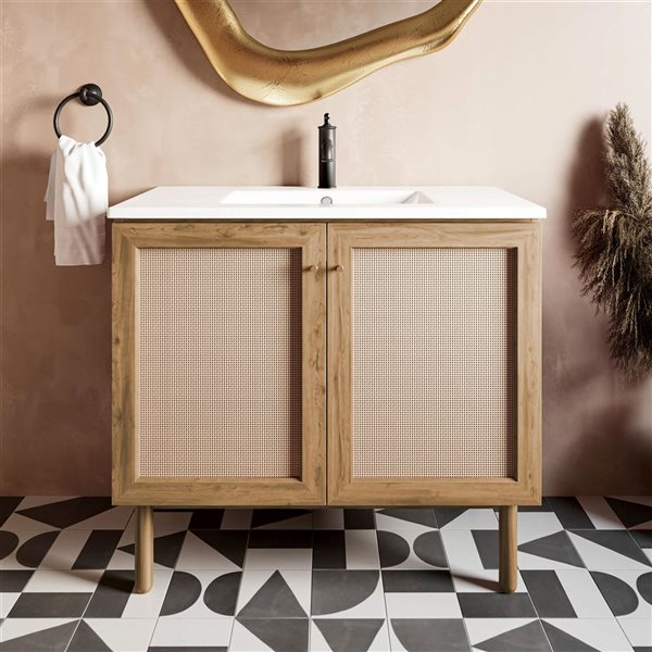 Swiss Madison Chaux 36-in W Golden Oak Freestanding Bathroom Vanity w/ Single Sink Top