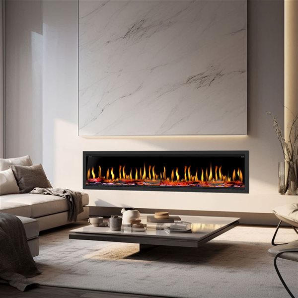 Dynasty Fireplace Tempo Series 76-in W Black Metal Wall-Mount Electric Fireplace