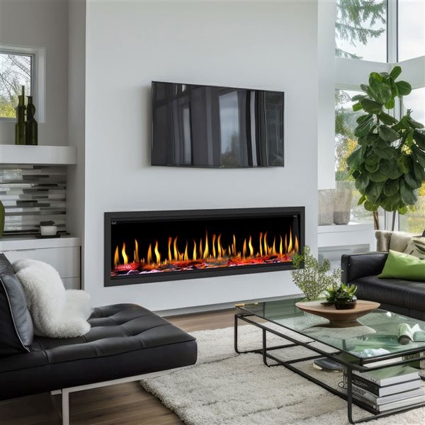 Dynasty Fireplace Tempo Series 63-in W Black Metal Wall-Mount Electric Fireplace