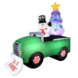 Occasions 8 L x 8-ft H LED Lighted Christmas Inflatable - Snowman in Truck with Tree