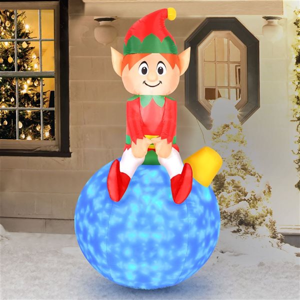 Occasions 2.5 L x 5-ft H LED Lighted Christmas Inflatable - Elf on Ornament