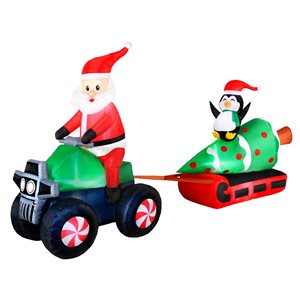 Occasions 12 L x 6-ft H LED Lighted Christmas Inflatable - Santa on ATV Pulling Tree and Penguin