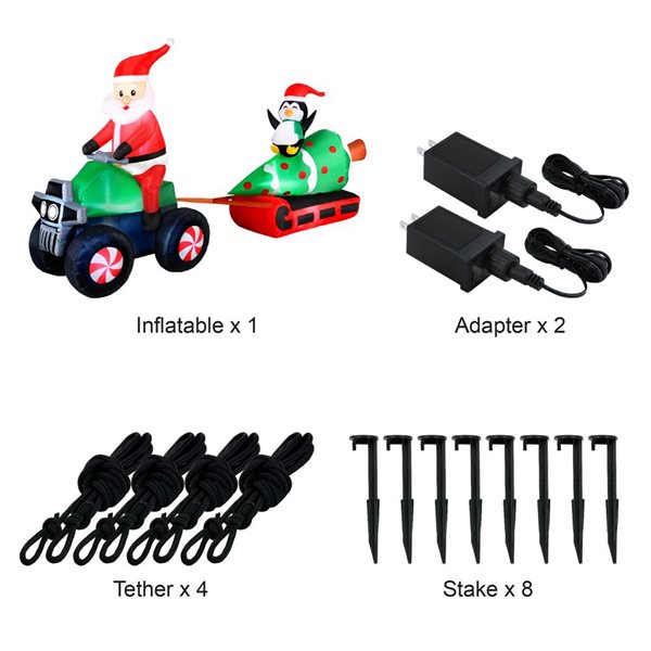 Occasions 12 L x 6-ft H LED Lighted Christmas Inflatable - Santa on ATV Pulling Tree and Penguin