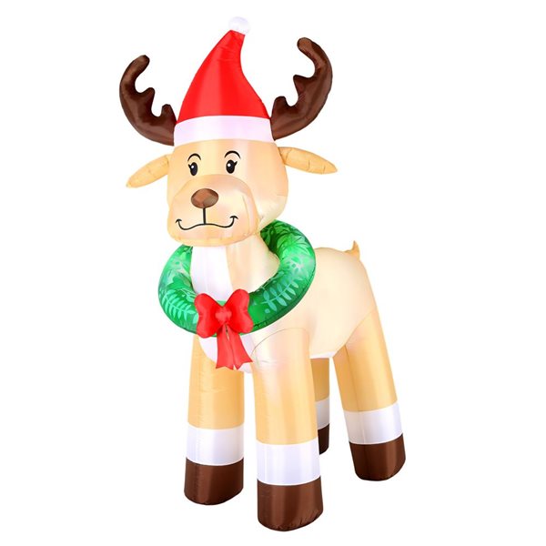 Occasions 8-ft H LED Lighted Christmas Inflatable - Reindeer with Wreath