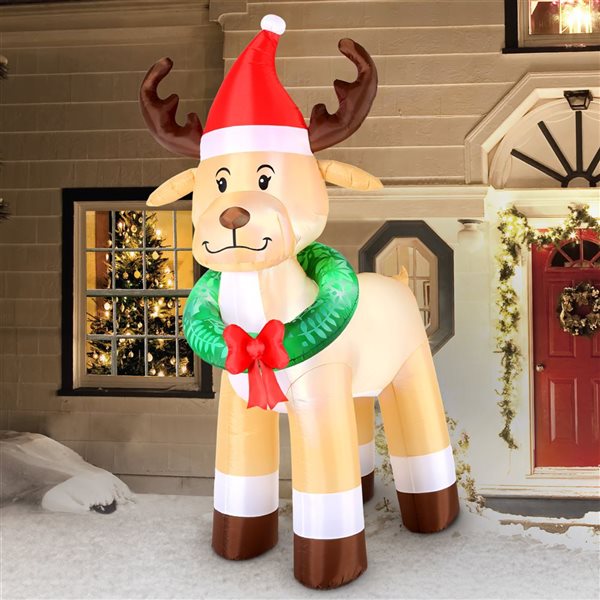 Occasions 8-ft H LED Lighted Christmas Inflatable - Reindeer with Wreath