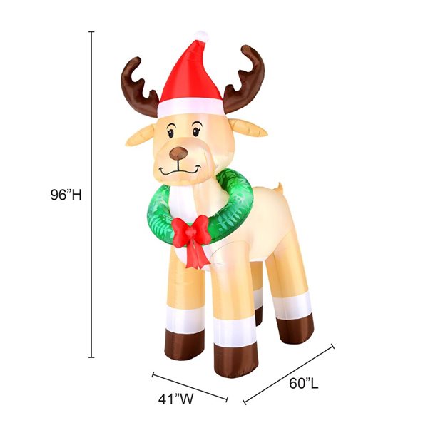 Occasions 8-ft H LED Lighted Christmas Inflatable - Reindeer with Wreath