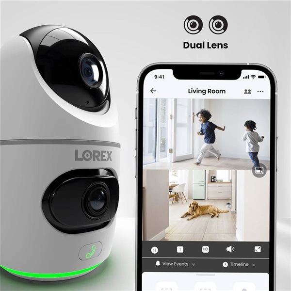 Lorex White 2K Dual Lens Indoor Pan-Tilt Wi-Fi Security Camera