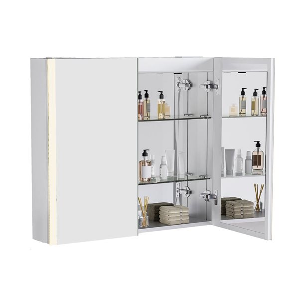 Armoire à pharmacie STELLA d'Ecoway 32 h. x 30 po l. murale antibuée à haut-parleur Bluetooth et chargeur USB