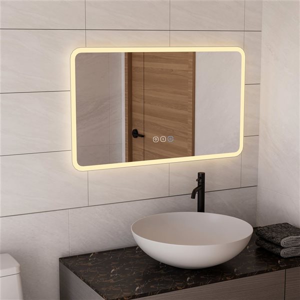 Ecoway Halo 23 H x 31-in W LED Lighted Fog Free White Rectangular Mirror w/ 3 Dimmable Colours