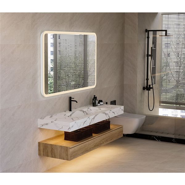 Ecoway Halo 23 H x 31-in W LED Lighted Fog Free White Rectangular Mirror w/ 3 Dimmable Colours