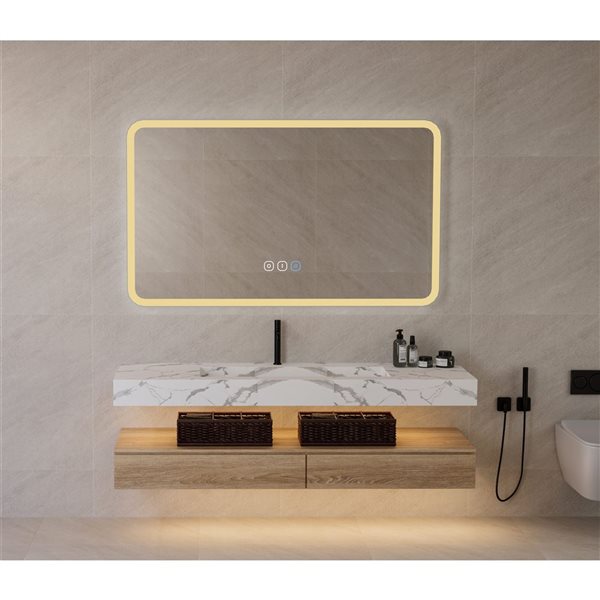 Ecoway Halo 23 H x 31-in W LED Lighted Fog Free White Rectangular Mirror w/ 3 Dimmable Colours