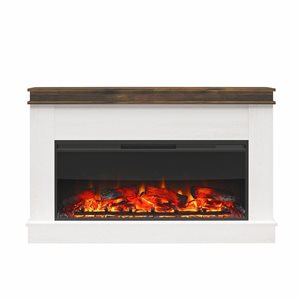 Ameriwood Home Mateo Ivory Oak/Rustic Wide Mantel with Electric Fireplace - For TVs up to 65-in