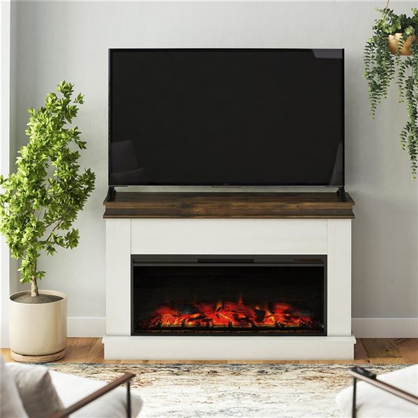 Ameriwood Home Mateo Ivory Oak/Rustic Wide Mantel with Electric Fireplace - For TVs up to 65-in