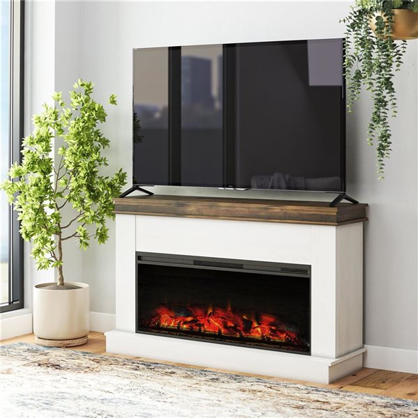 Ameriwood Home Mateo Ivory Oak/Rustic Wide Mantel with Electric Fireplace - For TVs up to 65-in