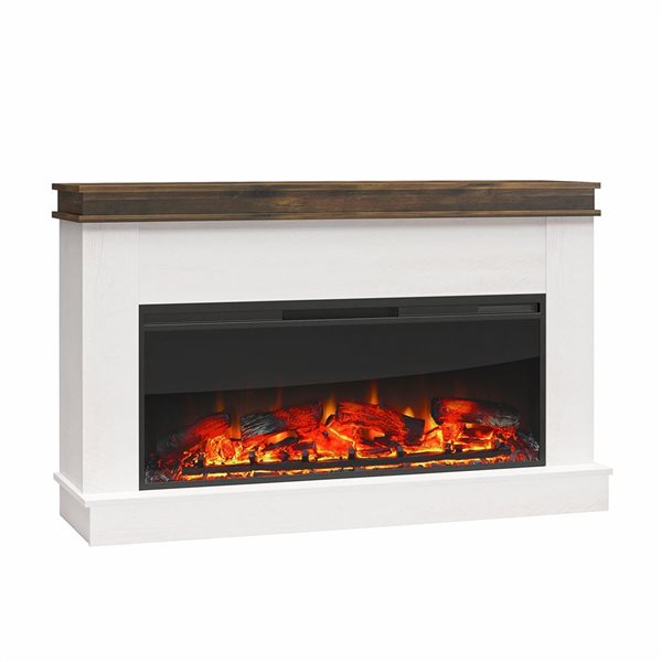 Ameriwood Home Mateo Ivory Oak/Rustic Wide Mantel with Electric Fireplace - For TVs up to 65-in