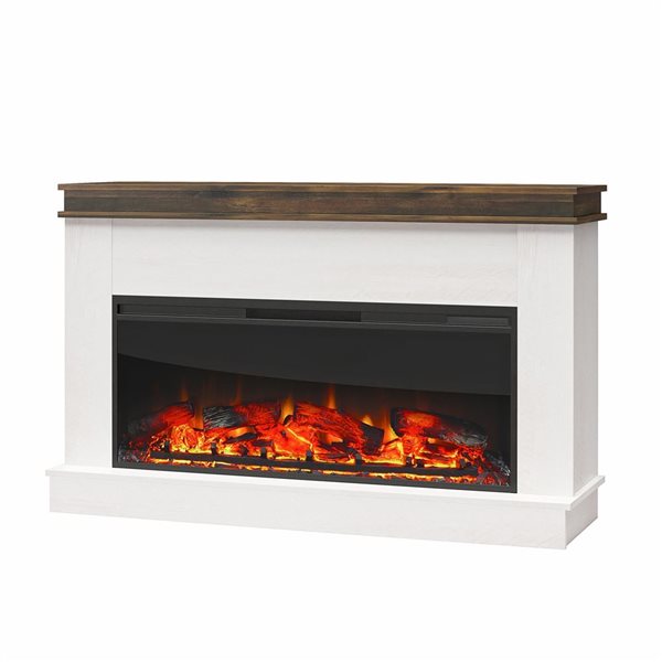 Ameriwood Home Mateo Ivory Oak/Rustic Wide Mantel with Electric Fireplace - For TVs up to 65-in