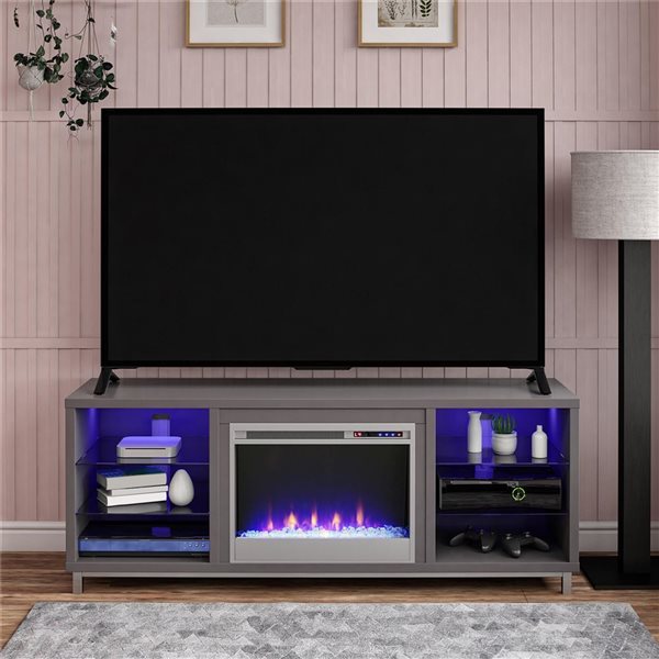 Ameriwood Home Lumina Graphite Grey Engineered Wood Fireplace TV Stand - For TVs up to 70-in