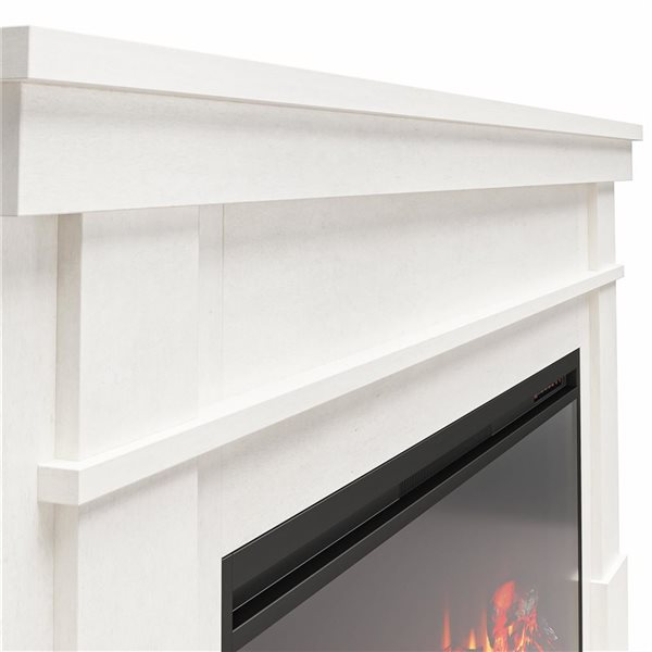 Ameriwood Home Elmcroft White Plaster Engineered Wood Wide Mantel with Linear Electric Fireplace