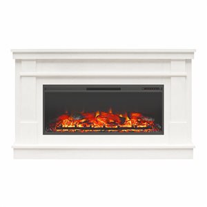 Manteau large avec foyer électrique linéaire Elmcroft d'Ameriwood Home 65 po l. bois d'ingénierie plâtre blanc