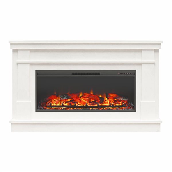 Ameriwood Home Elmcroft White Plaster Engineered Wood Wide Mantel with Linear Electric Fireplace