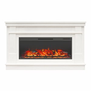 Ameriwood Home Elmcroft White Plaster Engineered Wood Wide Mantel with Linear Electric Fireplace