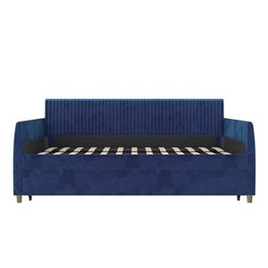 Mr. Kate Daphne Blue Velvet Fabric Upholstered Twin Daybed with Twin Pull-Out Trundle Bed