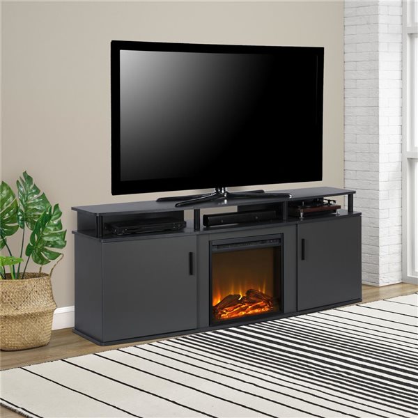 Ameriwood Home Carson Grey Engineered Wood Electric Fireplace TV Console - For TVs Up to 70-in