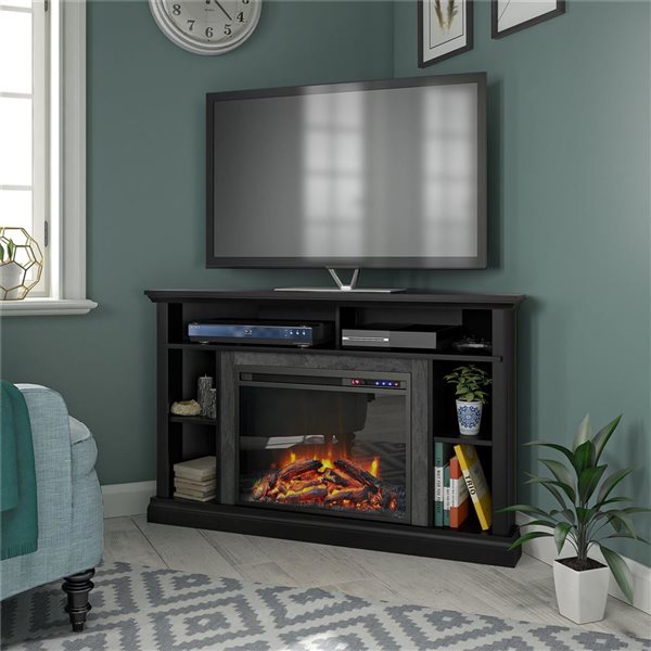 Ameriwood Home Overland Black Electric Corner Fireplace TV Stand - For TVs Up to 50-in