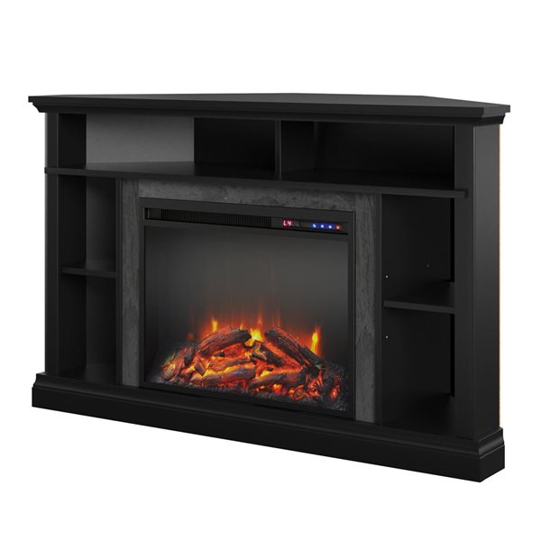 Ameriwood Home Overland Black Electric Corner Fireplace TV Stand - For TVs Up to 50-in