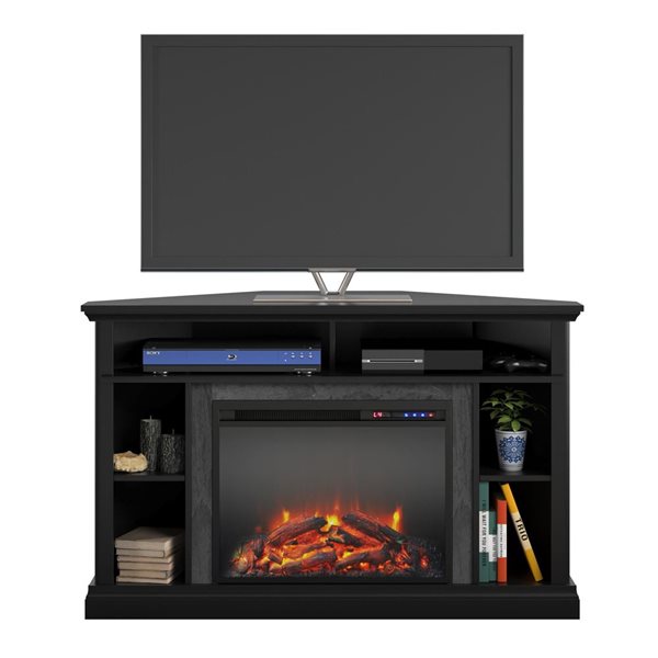 Ameriwood Home Overland Black Electric Corner Fireplace TV Stand - For TVs Up to 50-in