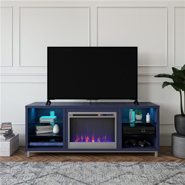 Ameriwood Home Lumina Navy Engineered Wood Deluxe Fireplace TV Stand - For TVs up to 70-in