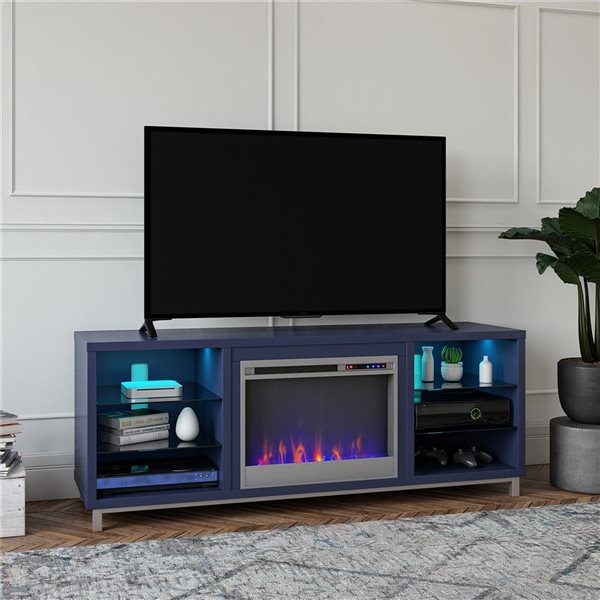 Ameriwood Home Lumina Navy Engineered Wood Deluxe Fireplace TV Stand - For TVs up to 70-in