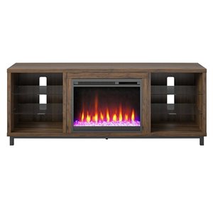 Ameriwood Home Lumina Walnut Engineered Wood Deluxe Fireplace TV Stand - For TVs up to 70-in