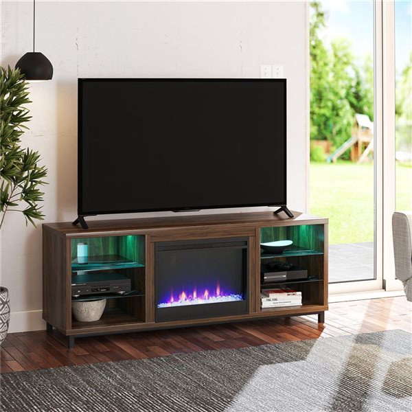 Ameriwood Home Lumina Walnut Engineered Wood Deluxe Fireplace TV Stand - For TVs up to 70-in