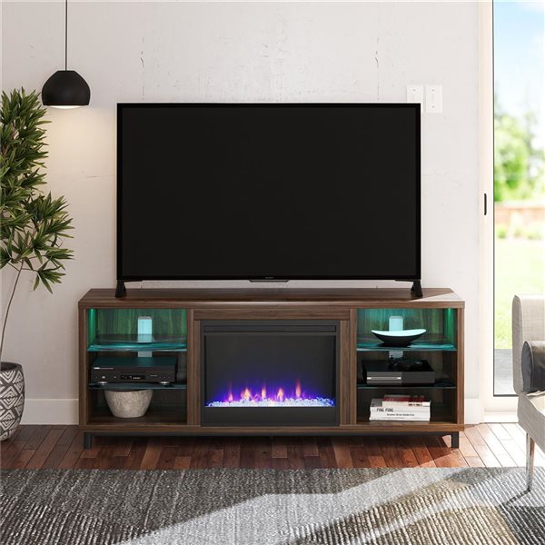 Ameriwood Home Lumina Walnut Engineered Wood Deluxe Fireplace TV Stand - For TVs up to 70-in